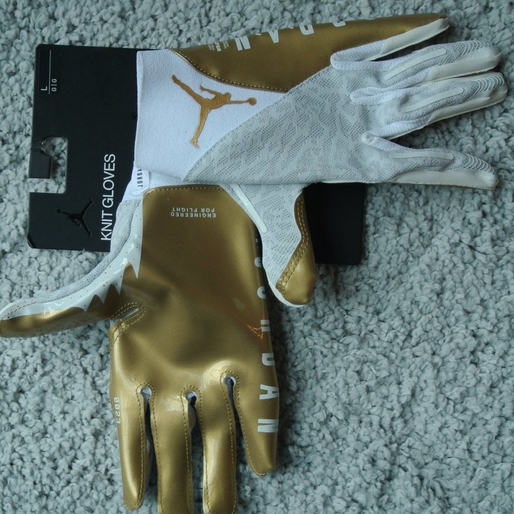 Nike Jordan VAPOR KNIT 4.0 METALLIC Football Receiver Gloves White Gold Size L